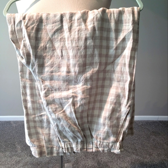Lou Grey – Taupe and Ecru 100% Linen Wide Leg Plaid Pants (Size XL) - Picture 1 of 15